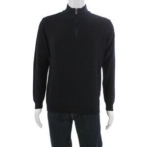 Brax Feel Good Mens Pullover Sweater Black Merino Cotton Mock Neck Zip Size L